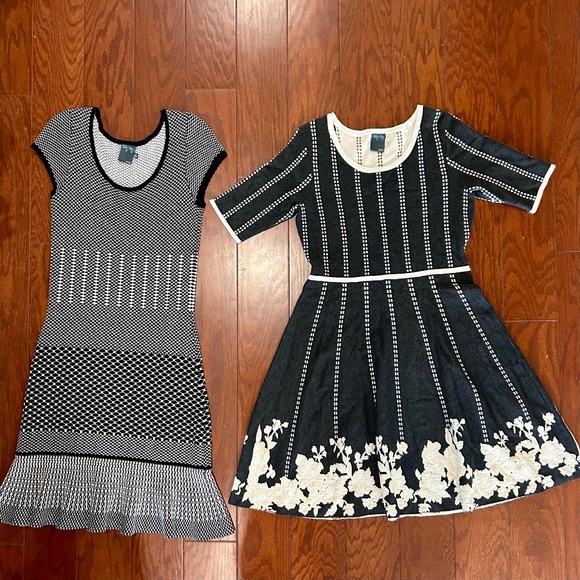 Lot of 2 Sweater stretch knit dresses print pattern Fall Winter warm cozy - Picture 1 of 9
